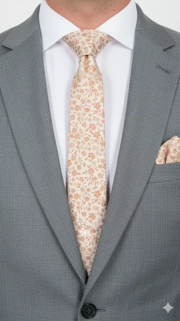 Set Corbata y Pañuelo Rosa Claro Floral