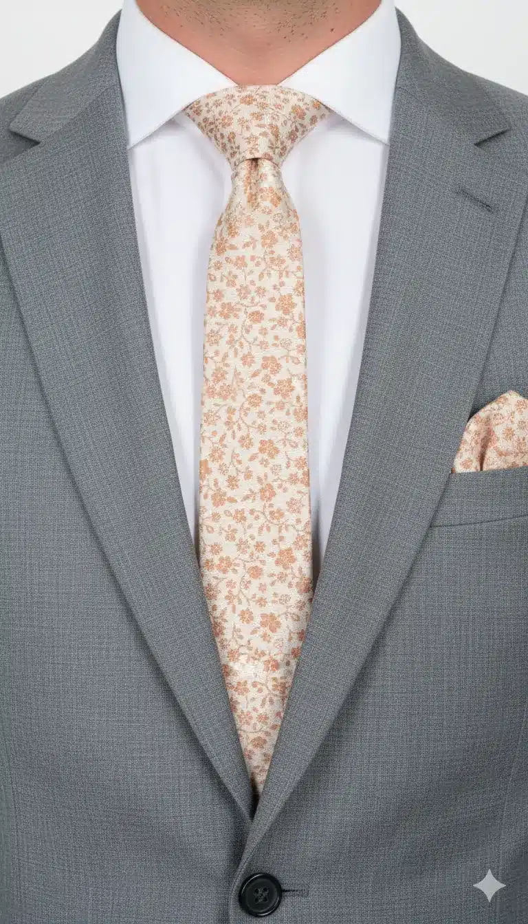 Set Corbata y Pañuelo Rosa Claro Floral