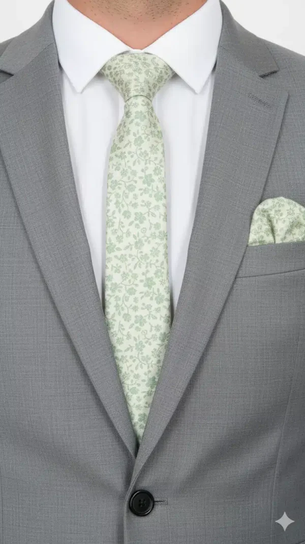 Set Corbata y Pañuelo Verde Menta Floral