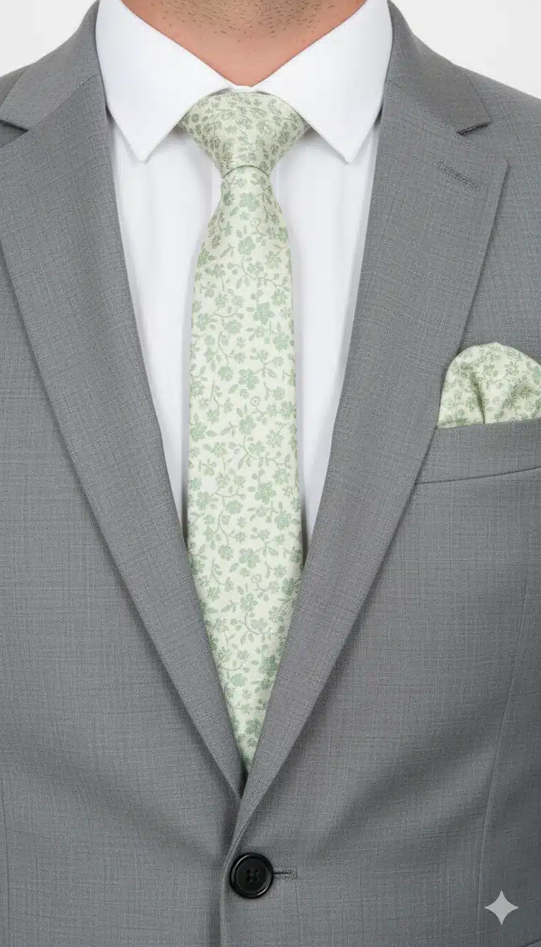 Set Corbata y Pañuelo Verde Menta Floral