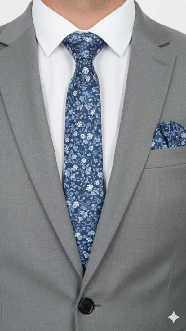 Set Corbata y Pañuelo Azul Floral