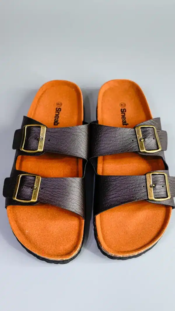 sandalia Sandalias de Cuero con Hebillas Doble